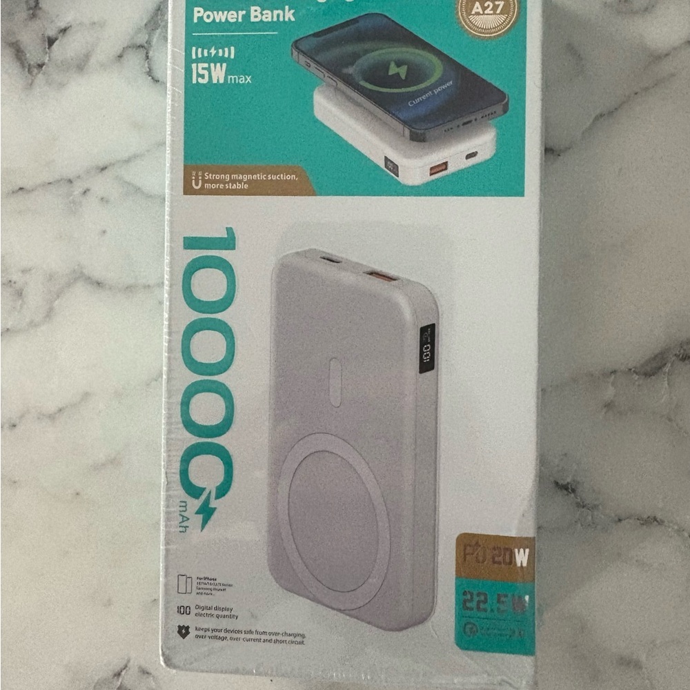 Portable Power Bank with Wireless Charging - White